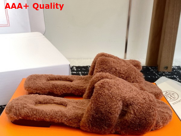 Hermes Oran Sandal in Naturel Teddy Shearling Replica
