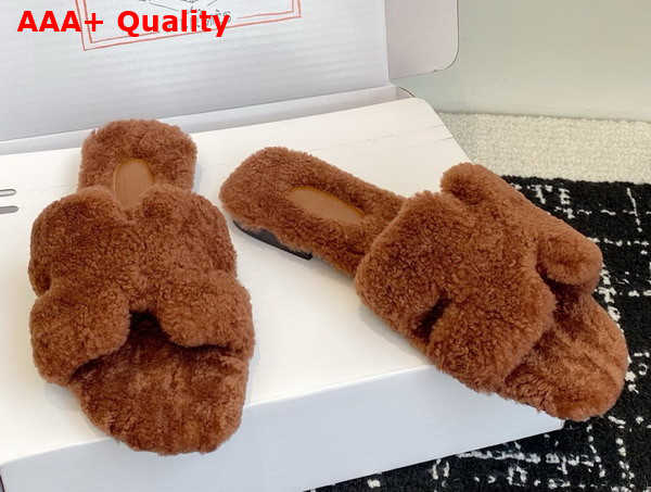 Hermes Oran Sandal in Naturel Teddy Shearling Replica
