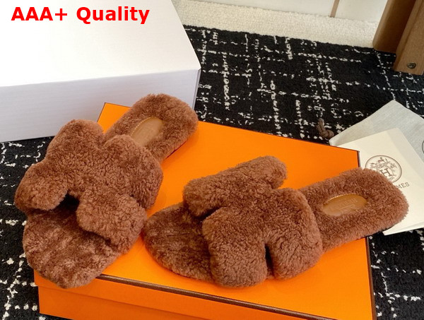 Hermes Oran Sandal in Naturel Teddy Shearling Replica