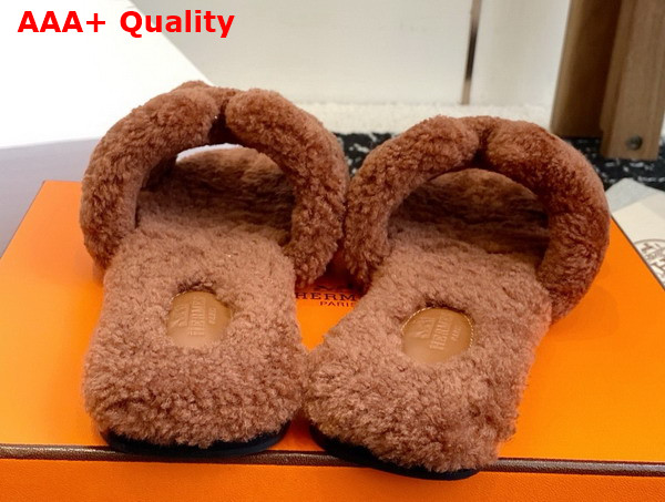 Hermes Oran Sandal in Naturel Teddy Shearling Replica