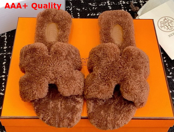 Hermes Oran Sandal in Naturel Teddy Shearling Replica