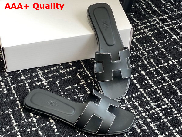 Hermes Oran Sandal in Noir Box Calfskin Replica
