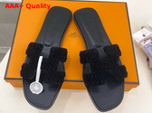 Hermes Oran Sandal in Noir Braided Suede Goatskin with Iconic H Cut Out Detail Replica