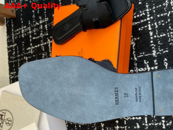 Hermes Oran Sandal in Noir Fringed Linen Canvas Replica