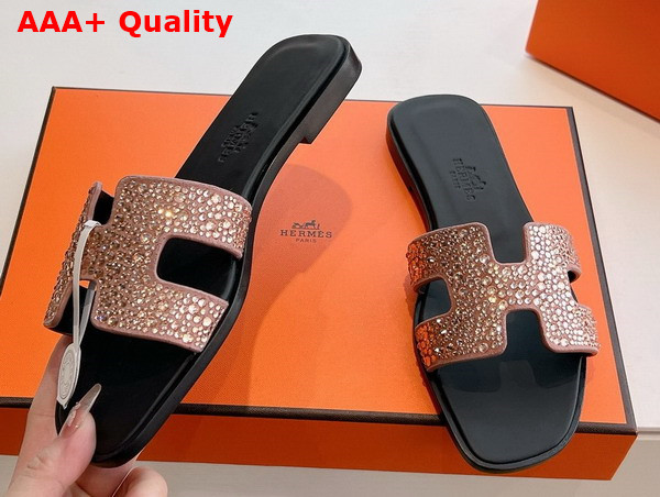 Hermes Oran Sandal in Nude Suede with Rhinestone Replica