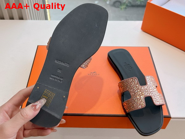 Hermes Oran Sandal in Nude Suede with Rhinestone Replica