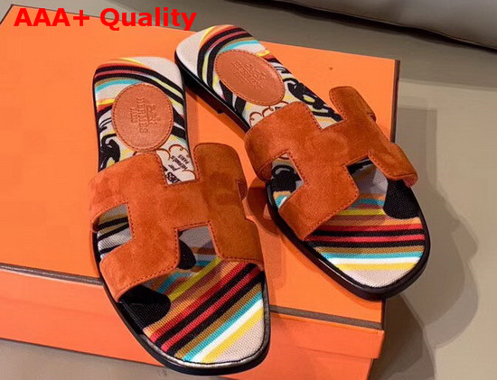 Hermes Oran Sandal in Orange Suede Goatskin Replica