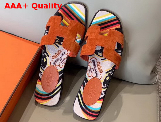 Hermes Oran Sandal in Orange Suede Goatskin Replica