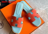Hermes Oran Sandal in Orange Suede Goatskin and Calfskin Replica