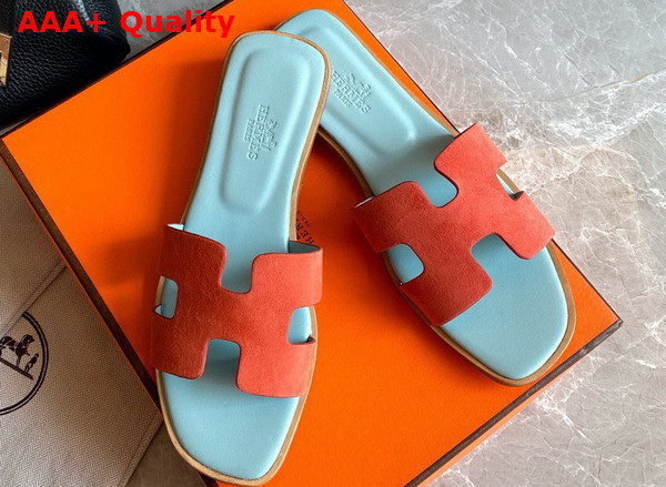 Hermes Oran Sandal in Orange Suede Goatskin and Calfskin Replica