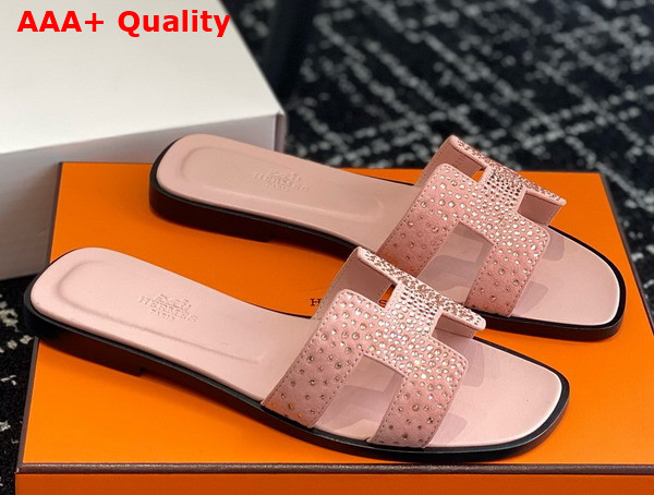 Hermes Oran Sandal in Pink Suede with Crystals Replica