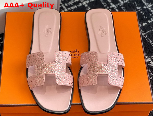Hermes Oran Sandal in Pink Suede with Crystals Replica