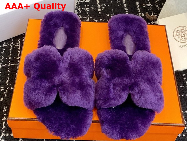 Hermes Oran Sandal in Purple Shearling Replica