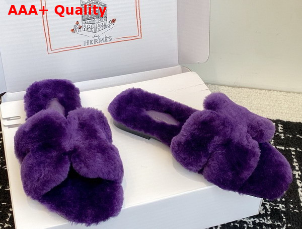 Hermes Oran Sandal in Purple Shearling Replica