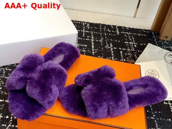 Hermes Oran Sandal in Purple Shearling Replica