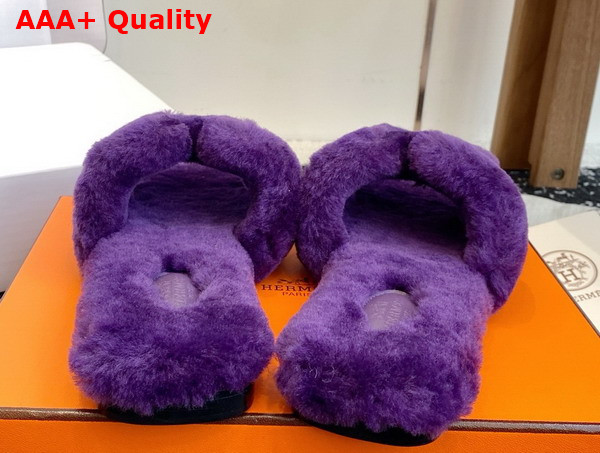 Hermes Oran Sandal in Purple Shearling Replica