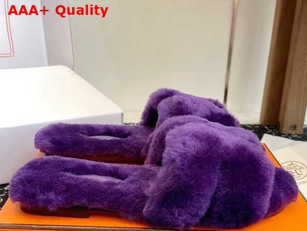 Hermes Oran Sandal in Purple Shearling Replica