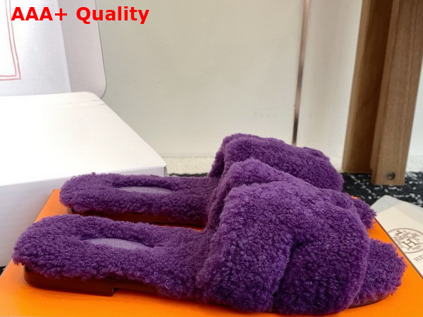 Hermes Oran Sandal in Purple Teddy Shearling Replica