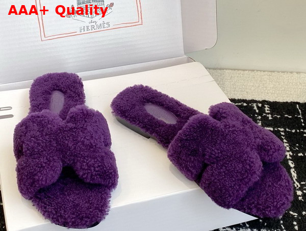 Hermes Oran Sandal in Purple Teddy Shearling Replica
