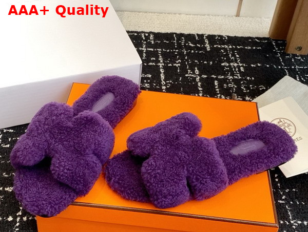 Hermes Oran Sandal in Purple Teddy Shearling Replica