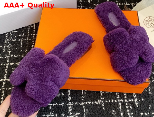 Hermes Oran Sandal in Purple Teddy Shearling Replica