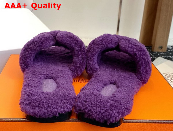 Hermes Oran Sandal in Purple Teddy Shearling Replica