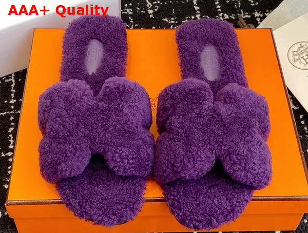 Hermes Oran Sandal in Purple Teddy Shearling Replica