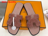 Hermes Oran Sandal in Rose Antique Braided Suede Goatskin with Iconic H Cut Out Detail Replica
