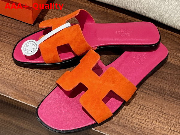 Hermes Oran Sandal in Suede Goatskin Orange Synthetique Replica