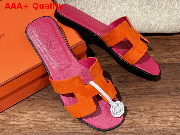 Hermes Oran Sandal in Suede Goatskin Orange Synthetique Replica