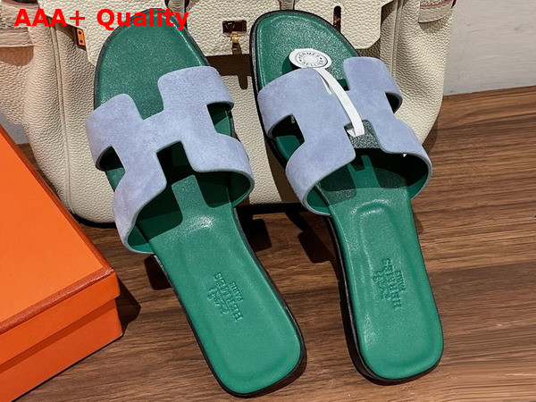 Hermes Oran Sandal in Suede Goatskin Vert Deau Replica