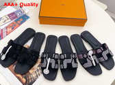 Hermes Oran Sandal in Suede Goatskin with Iconic H Cut Out Detail and Figure Artistique Inspired Rhinestone Motif Replica