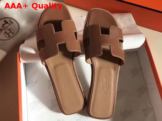 Hermes Oran Sandal in Tan Box Calfskin Replica