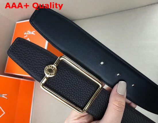 Hermes Oscar Buckle Reversible Leather Strap 38mm in 135 and Togo Calfskin Navy Blue and Black Replica
