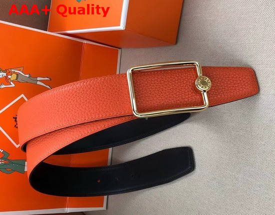 Hermes Oscar Buckle Reversible Leather Strap 38mm in 135 and Togo Calfskin Noir Orange Replica