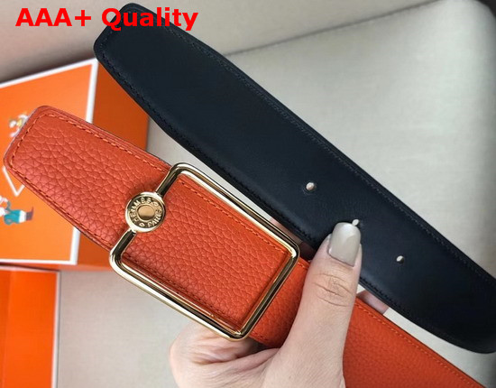 Hermes Oscar Buckle Reversible Leather Strap 38mm in 135 and Togo Calfskin Noir Orange Replica