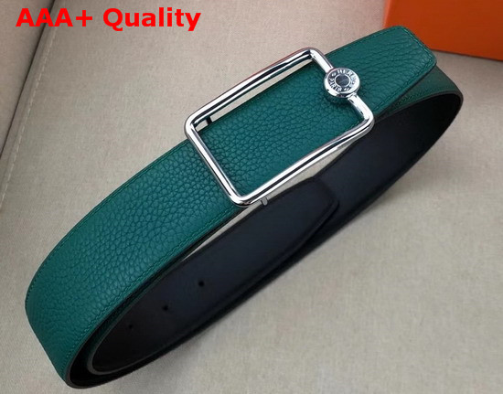 Hermes Oscar Buckle Reversible Leather Strap 38mm in 135 and Togo Calfskin Noir Vert Cypres Replica