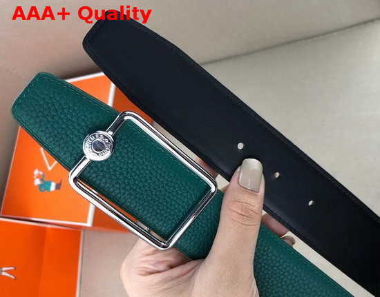 Hermes Oscar Buckle Reversible Leather Strap 38mm in 135 and Togo Calfskin Noir Vert Cypres Replica