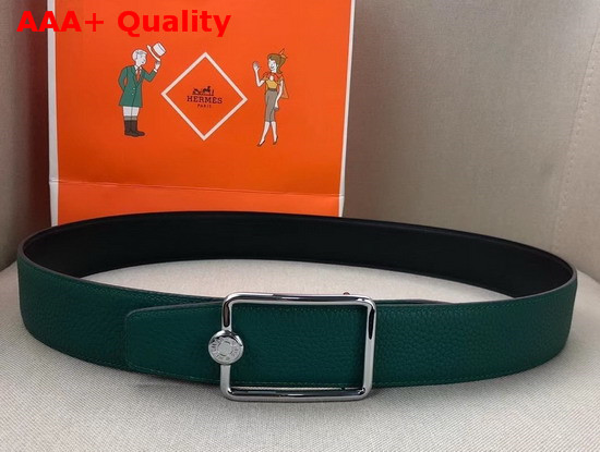 Hermes Oscar Buckle Reversible Leather Strap 38mm in 135 and Togo Calfskin Noir Vert Cypres Replica