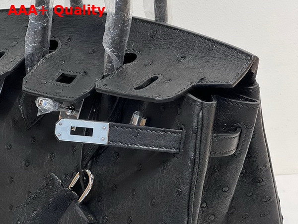 Hermes Ostrich Birkin 25 Bag in Black Replica
