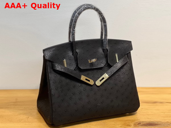 Hermes Ostrich Birkin 30 Bag in Black Replica