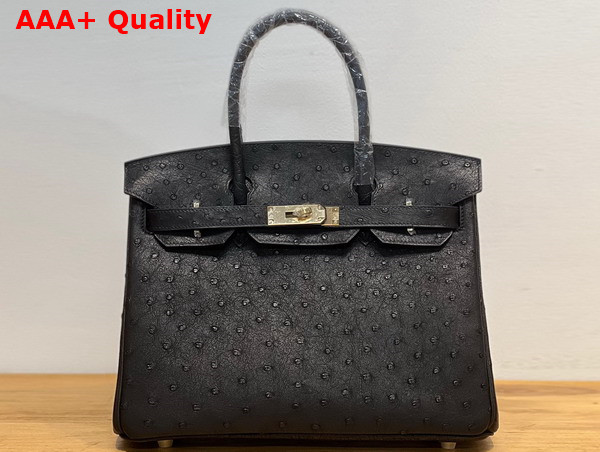 Hermes Ostrich Birkin 30 Bag in Black Replica