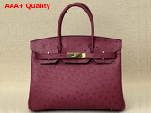 Hermes Ostrich Birkin 30 Bag in Burgundy Replica