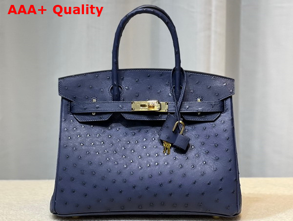 Hermes Ostrich Birkin 30 Bag in Midnight Blue Replica