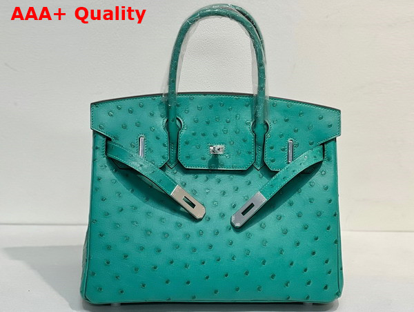 Hermes Ostrich Birkin 30 Bag in Peacock Blue Replica