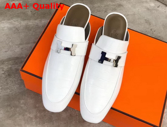 Hermes Paradis Mule in White Alligator Leather Replica