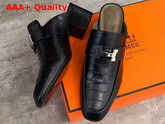 Hermes Paradis Mules in Black Alligator Leather Replica