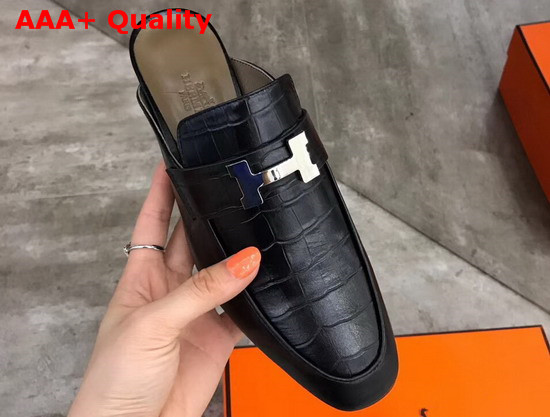 Hermes Paradis Mules in Black Alligator Leather Replica