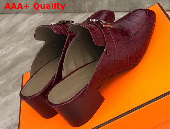 Hermes Paradis Mules in Burgundy Alligator Leather Replica