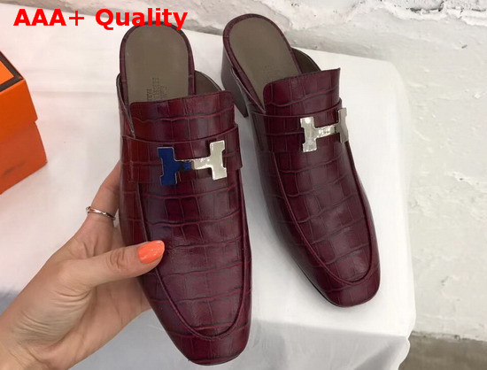 Hermes Paradis Mules in Burgundy Alligator Leather Replica